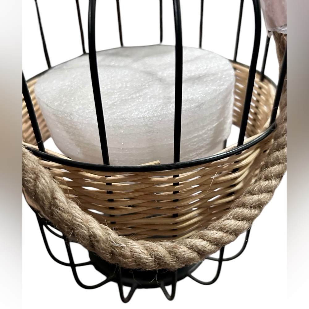 ALLEN + ROTH Large Iron & Wicker Candle Lantern w/Glass Candle Holder ✨NWT✨ - Picture 4 of 10